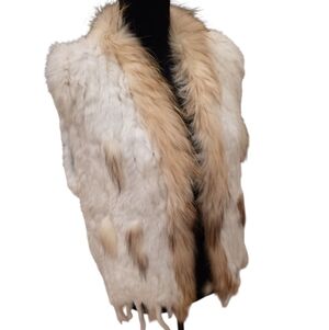 Rabbit Fur Vest with Tufted Racoon Fur Accents